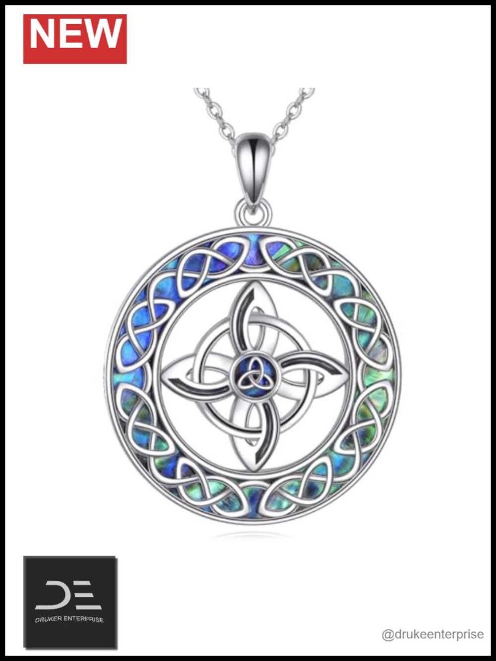 Sterling Silver Witches Knot Pendant Necklace Abalone Celtic Wiccan Jewelry